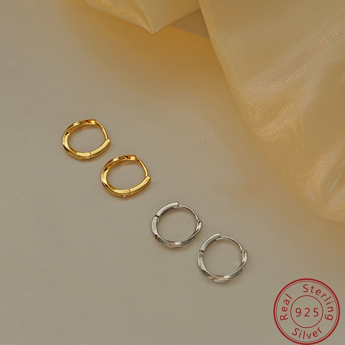 Sterling Silver Square Hoop Earrings & Rose Golden Earrings